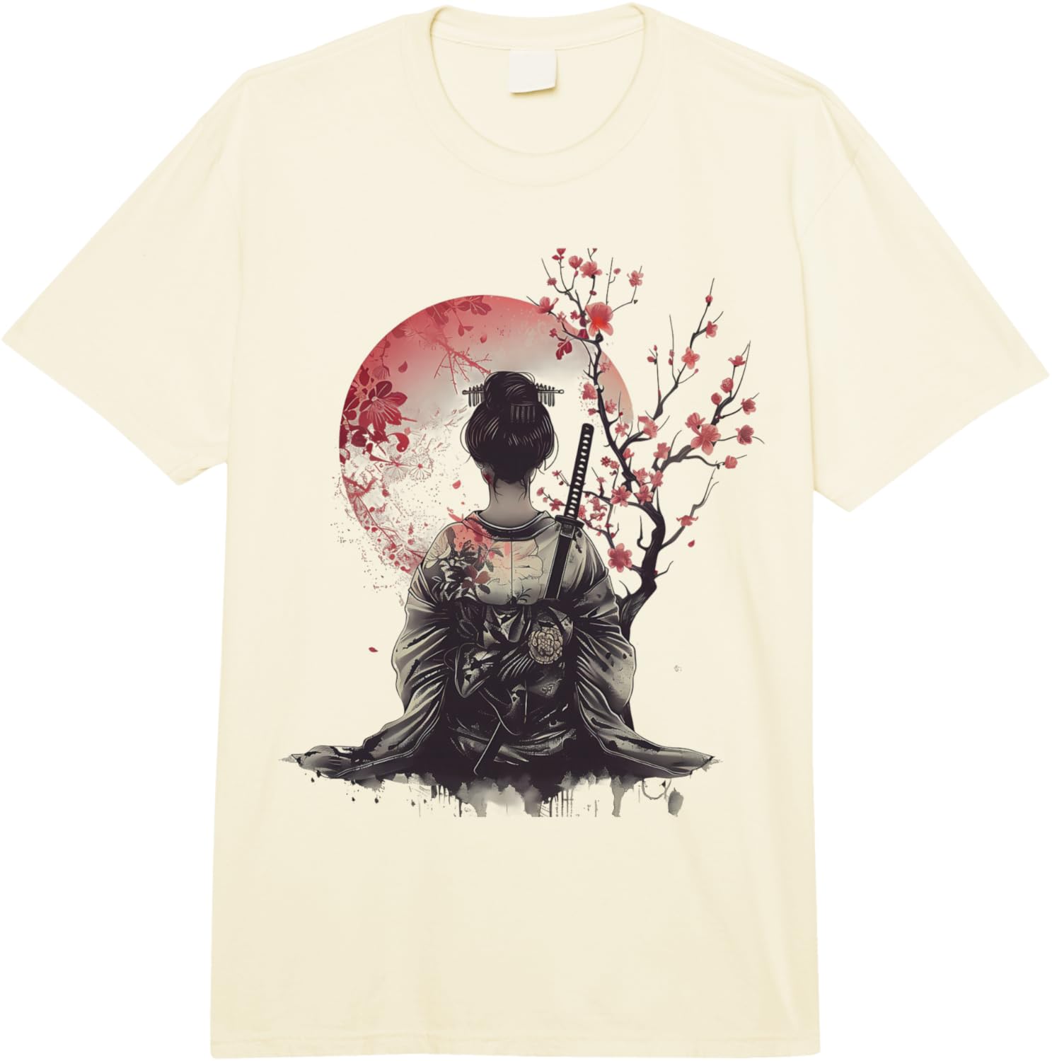 Японская Гейша Японская Девушка Самурай Цветок Сакуры Comfort Colors Взрослая Тяжелая Унисекс Свободная Модная Футболка S