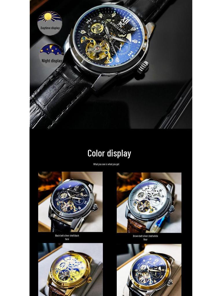 Augustus Men's Automatic Waterproof Tourbillon Skeleton Watch