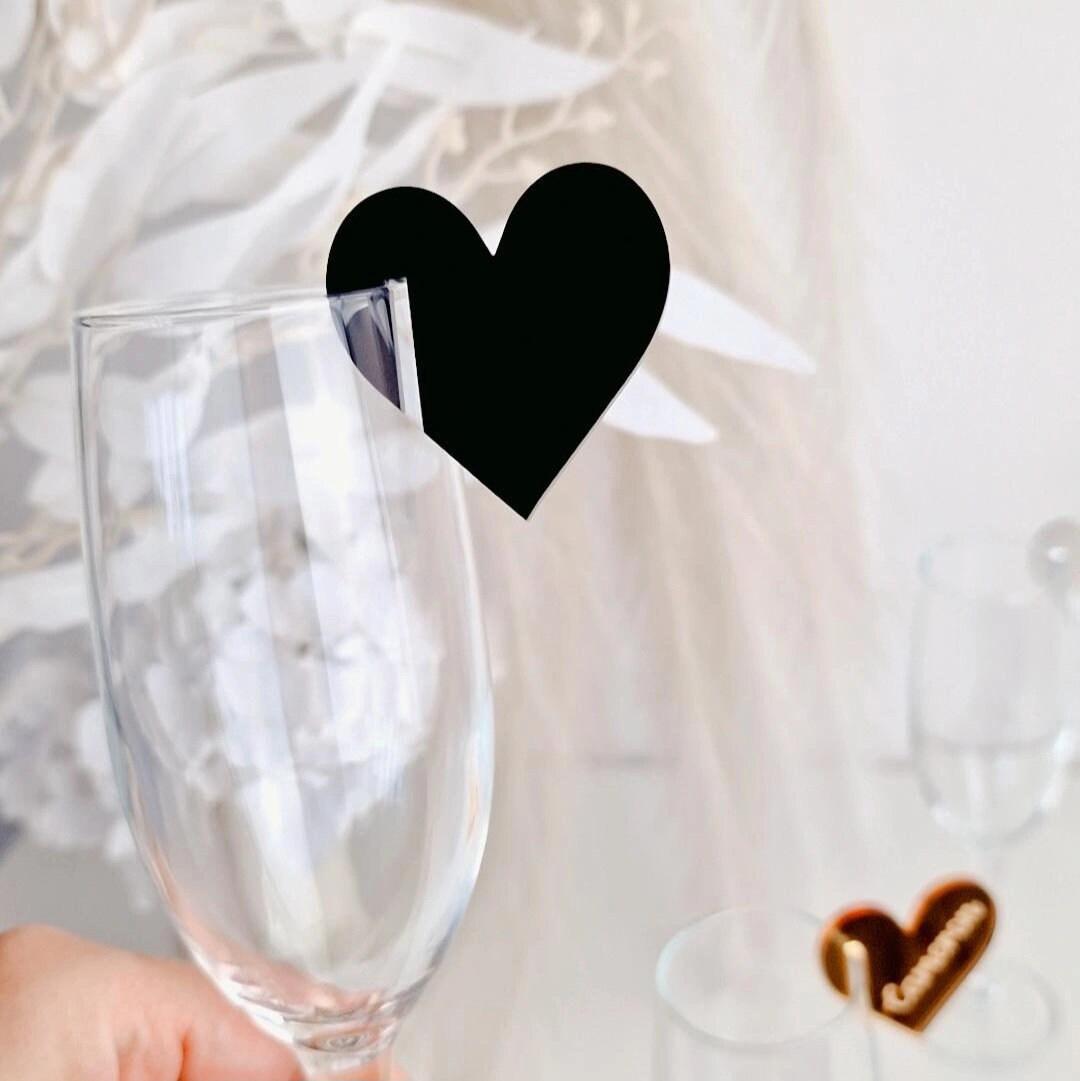 

Blank Frosted/Color Heart Acrylic Wedding Glass Charms Cocktail Toppers Drink Tag Wine Charm Champagne Marker Guest Place Card 25pcs