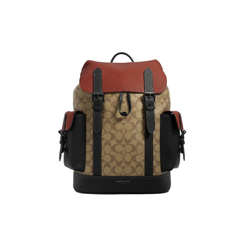 

COACH Hudson 30 classic presbyopic color-blocked flip-top large-capacity canvas and leather backpack, men s khaki and black чорний