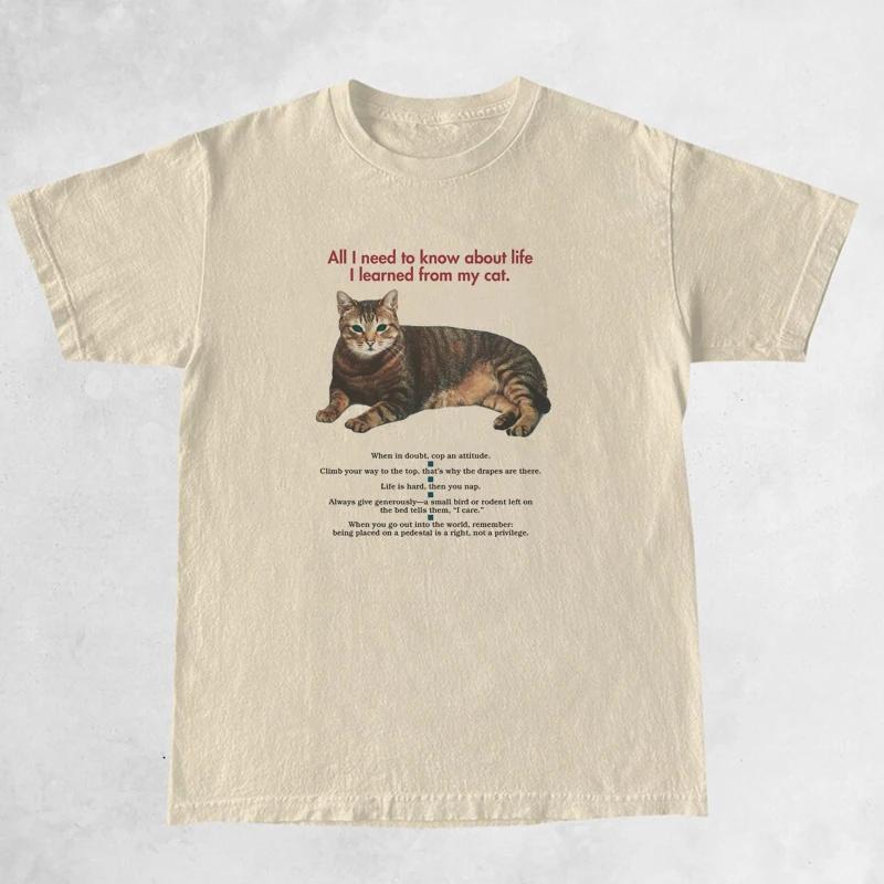 Female Cat Funny Quotes Graphic T-Shirts Short Sleeve Cute Cat Mom Tee Shirt Cat Lover Shirt Women Loose Vintage Aesthetic Tops