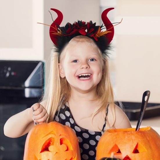 Gothic Red Black Flower Rose Headband Horn Hair Hoop Women