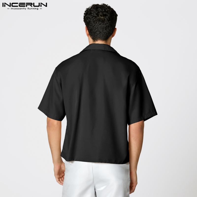INCERUN Camisas Casuales de Verano para Hombre con Cuello Solapa, Manga Corta, Caladas y de Vendaje