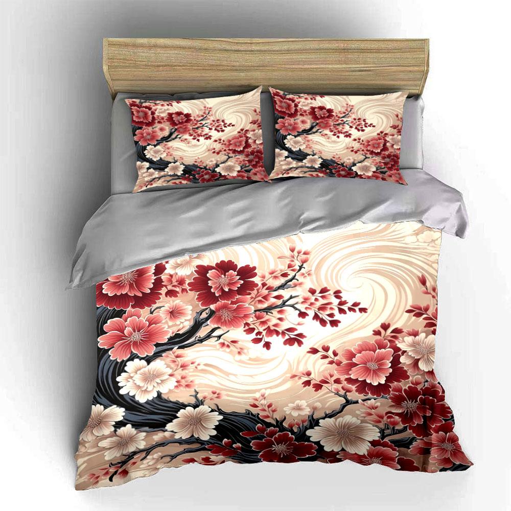 Floral Art Decor Set Bedding Set with 1 Duvet Cover 2 Pillowcases Single Double King Queen, Gift
