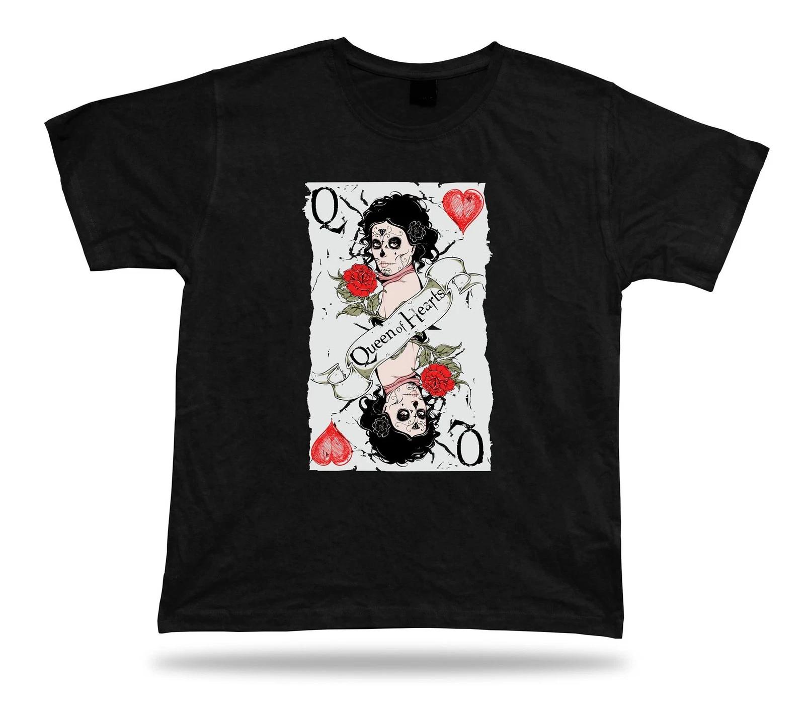 Tshirt Tee Shirt Birthday Gift Idea Queen of Hearts Skull Makeup Card Poker Rose 2XL