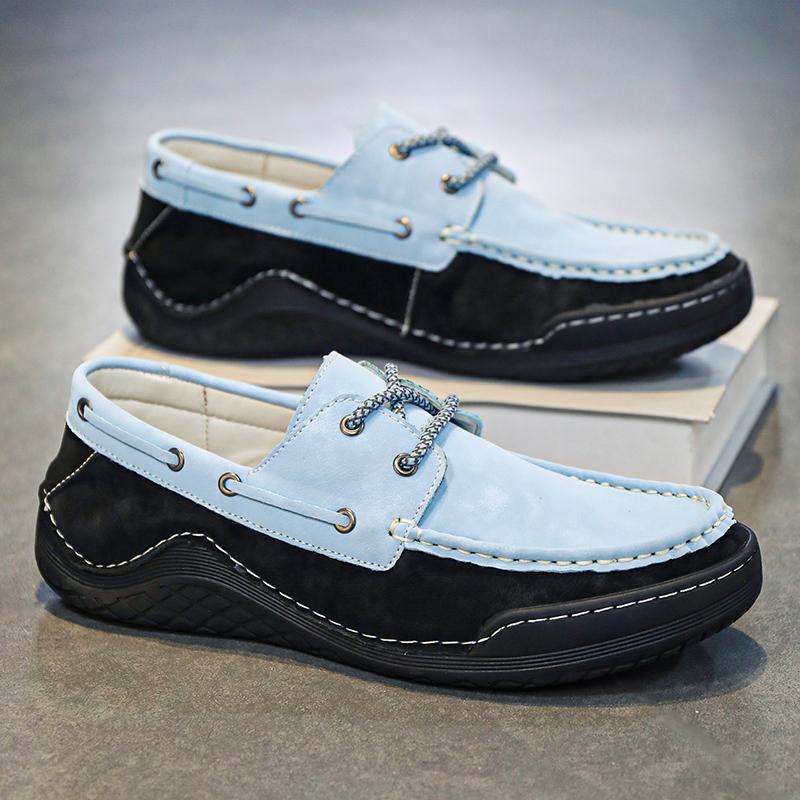 FashionHandmade Leather Men Shoes Casual Slip on Loafers Breathable Men Boat Flats Hot Sale Moccasins Punk Style Leisure Walk Footwear