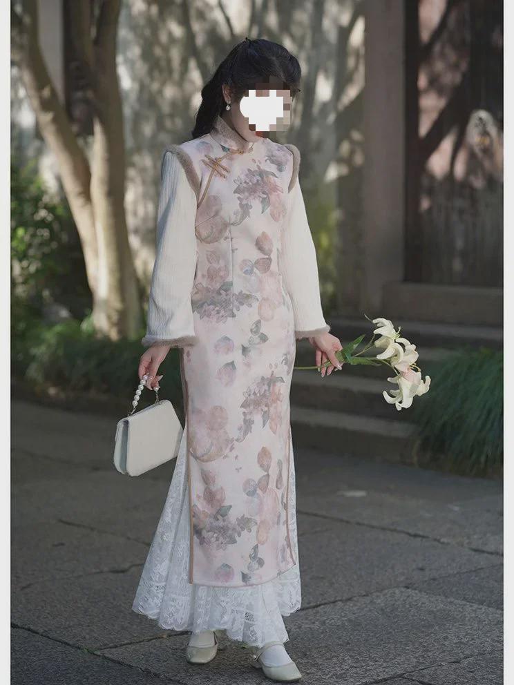 Plus Size Lace Cheongsam Midi Skirt: Elastic Waist, Slimming & Hip-Covering, Fits Up To 200 Lbs