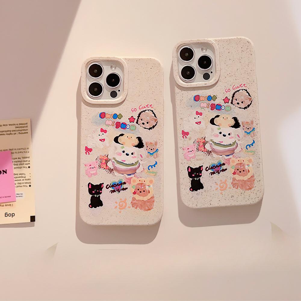 Degradable Animals Suitable for 14ProMax Mobile Phone Case IPhone 13 Oil Painting Cartoon Doodle 16 Apple 15 Cute Series
