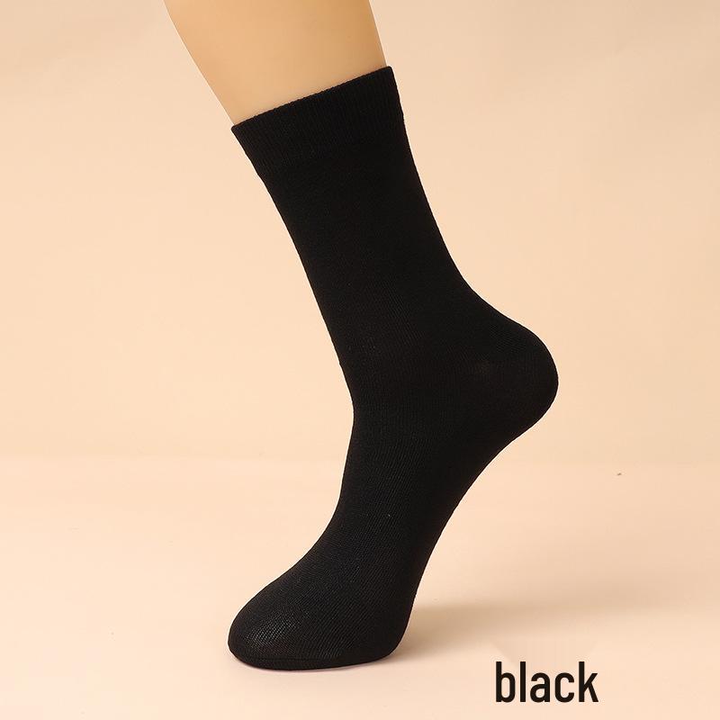 Men's Cotton Mid-Tube Socks - Versatile for Spring, Autumn, and All Seasons; Solid Color; Business Casual Style.