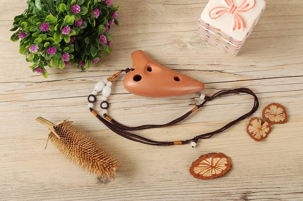 TNG Mini Ocarina [NecklaceBrown12-Hole] Premium Necklace, Single Soprano Ocarina in C Key, for Brass Instruments, Purple Sand