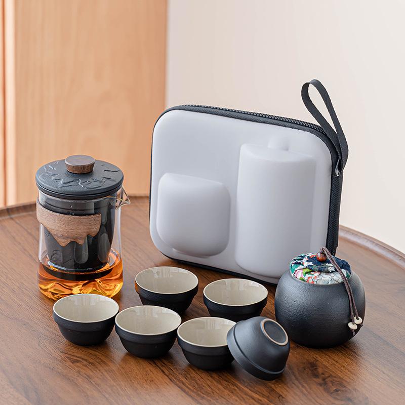Glass travel tea set portable express cup outdoor kung fu teacup Japanese teapot business gift set