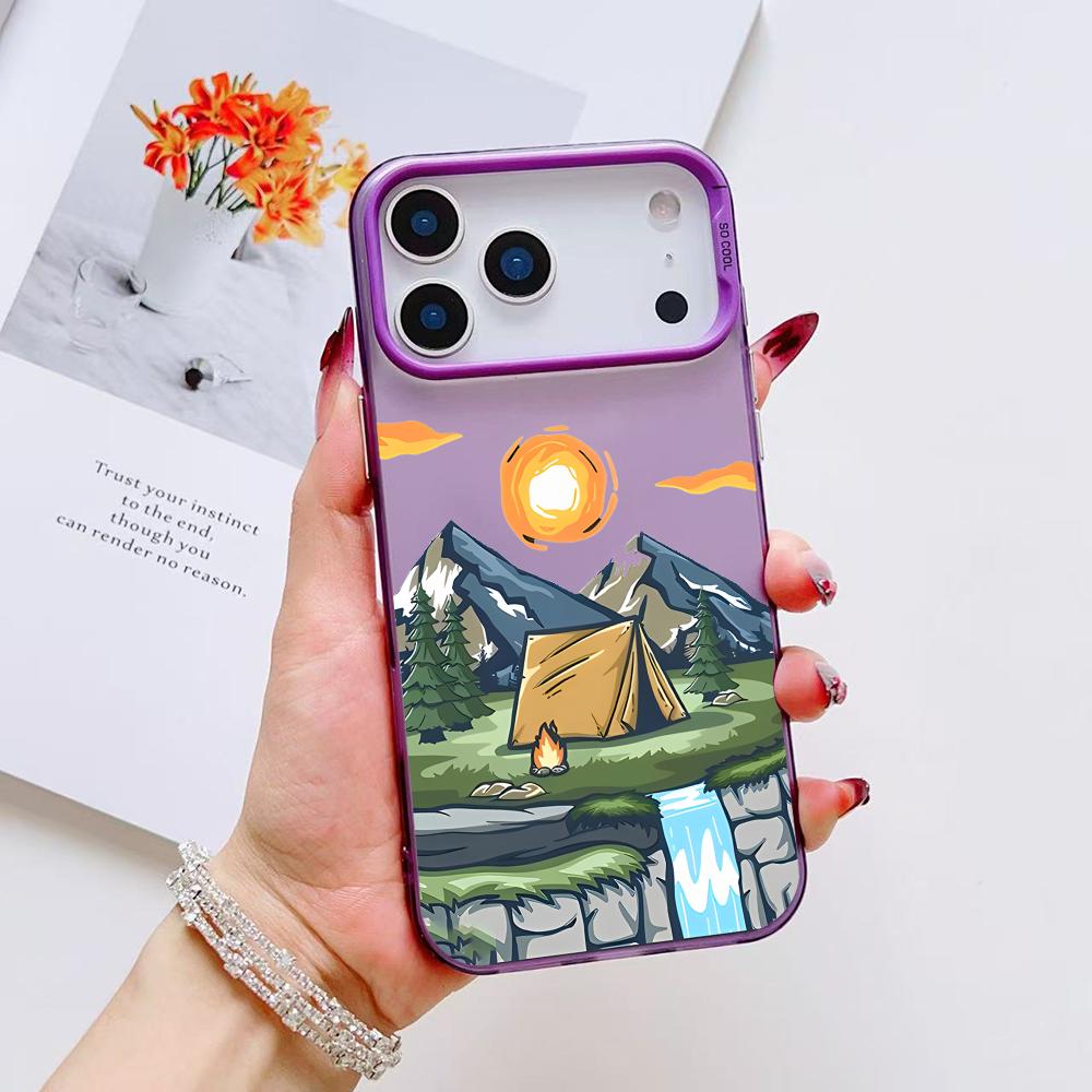 Mountain Graffiti Phone Case For iPhone 17 16 15 14 13 12 11 Pro Max Air Matte Laser Aurora Shockproof Funda