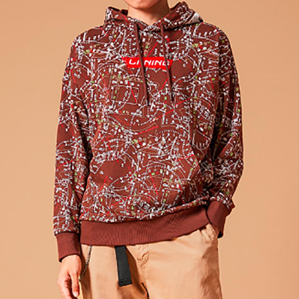 Li Ning Red Flag Series Dashboard Pattern Hoodie Men Hoodies Milk-Coffee-Brown AWDPB09-2