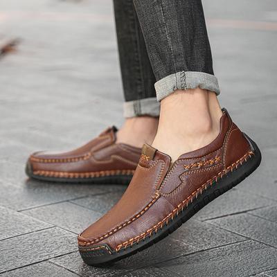 Comfortable Mens Soft-Soled Slip On Flats Casual Leather Loafers Versatile Business Shoes Non Slip Male Hiking Shoes Big Size 48