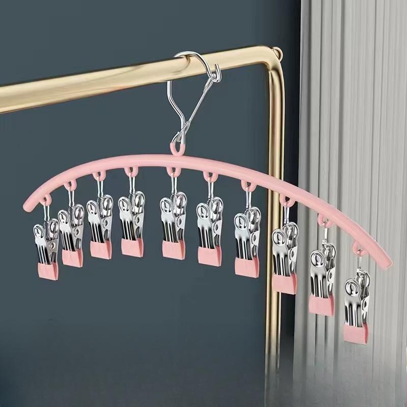

1PC Hanger Space Saving Curved Hanger for Yoga Pants and Leggings Closet Organizer with 10 Clips for Clothing Store Pants Hanger рожевий
