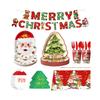 Holiday Party Supplies Tableware Set with Santa and Tree Paper Plates, Cups Napkins Hanging Sign and Table Cover for Christmas Dinner Tables