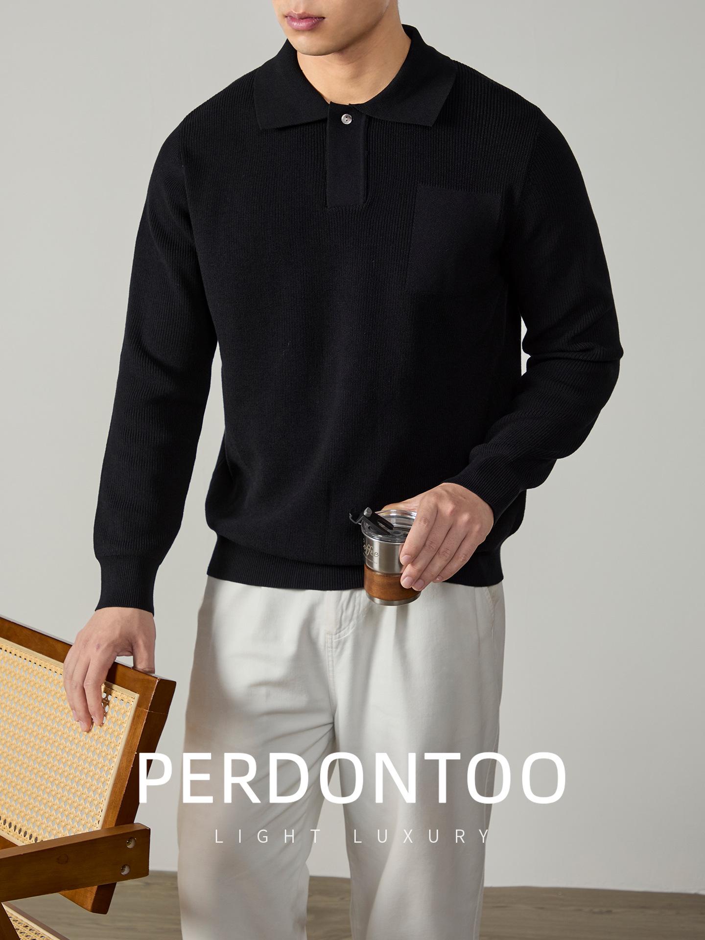 

Intelligent Style: Men’s Vertical Stripe Knit Polo Sweater – Cozy Wool, Hidden Snap Buttons, Autumn/Winter 2025 Collection 2XL чорний