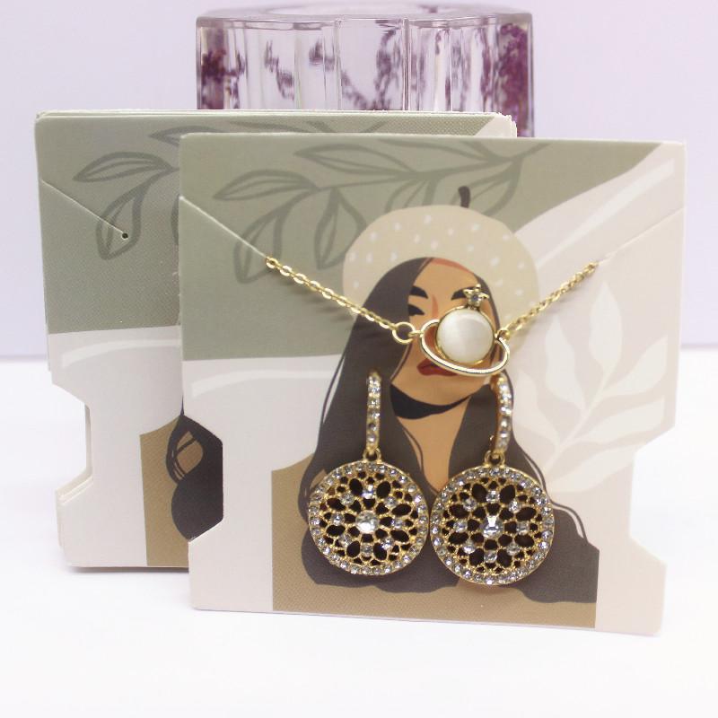 50Pcs 7.4x7.4cm White Paper Card Print Vintage Girl/cactus Girl Pattern Earring Necklace Hairband Jewelry Display Packaging Card