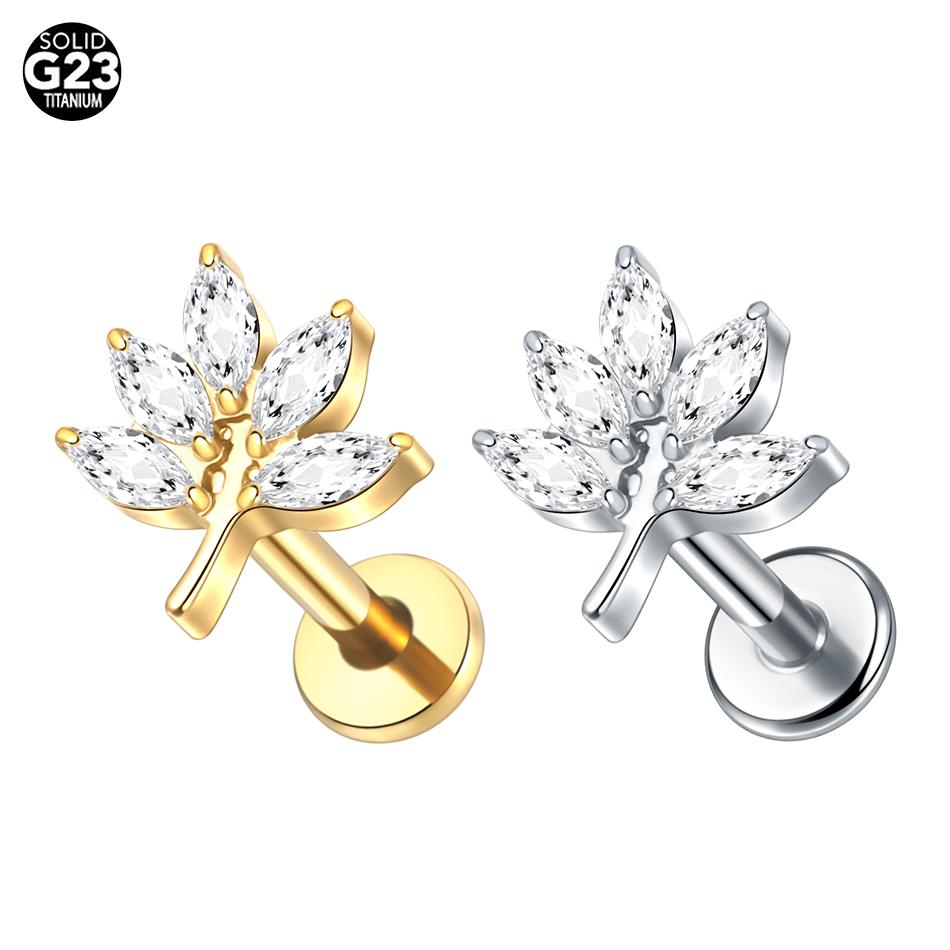 1PC Titanium Zircon Labret Piercings Lip Rings Gold Color CZ Cartilage Helix Lobe Conch Earring Stud Piercings Women Jewelry 16G