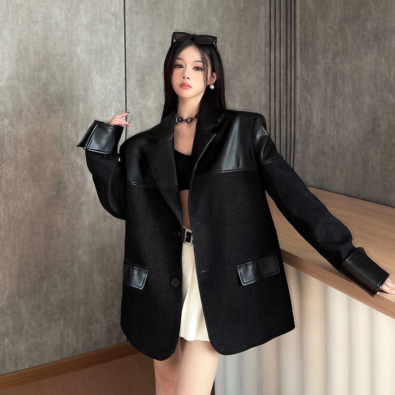 

Women s Fall Winter Blazer Coat Patchwork Loose Oversized Suit Jacket for Women XL чорний