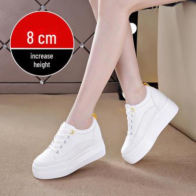 2024 Women's Genuine Leather Low-Top Autumn Sandals - Breathable, Thick-Soled, White Platform Shoes with Inner Height Boost.