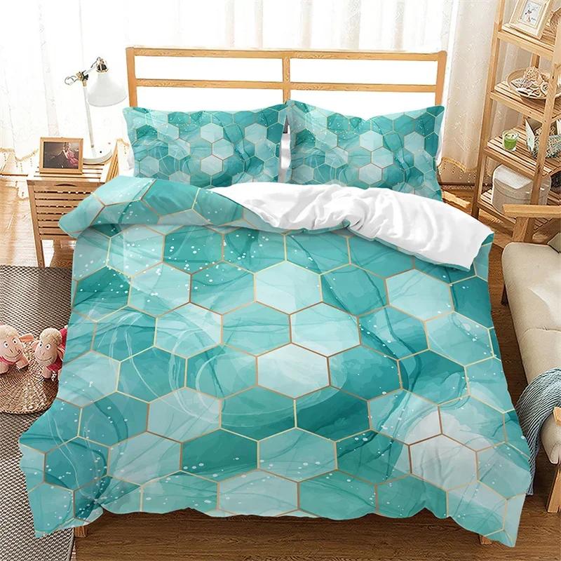 Marble Duvet Cover Marble Brick Wall Style King Queen Bedding Set Polyester Gold Bronzing Sequins Abstract Fluid Comforter Cover