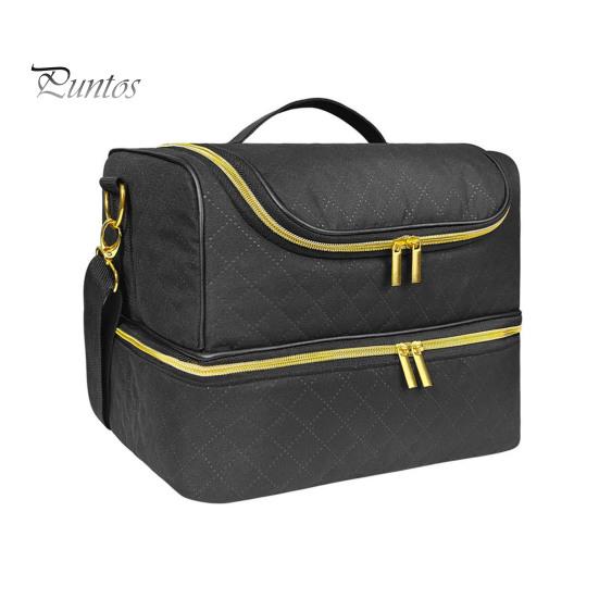 

Коробка для хранения лака для ногтей, двухслойная конструкция, большая вместимость, застежка-молния, портативная сумка-органайзер для принадлежностей для ногтей с ручкой чёрный