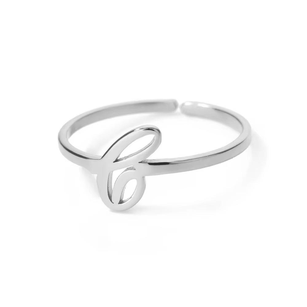 Stylish Adjustable 26-Letter Stainless Steel Ring for Women - A-Z Personalized Initial Finger Ring