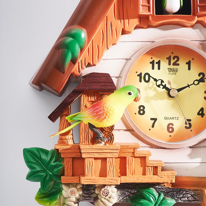 Decorative Cuckoo Wall Clock Hourly Time Living Room Clock Voice-controlled Children's Clock European-style Cuckoo Clock