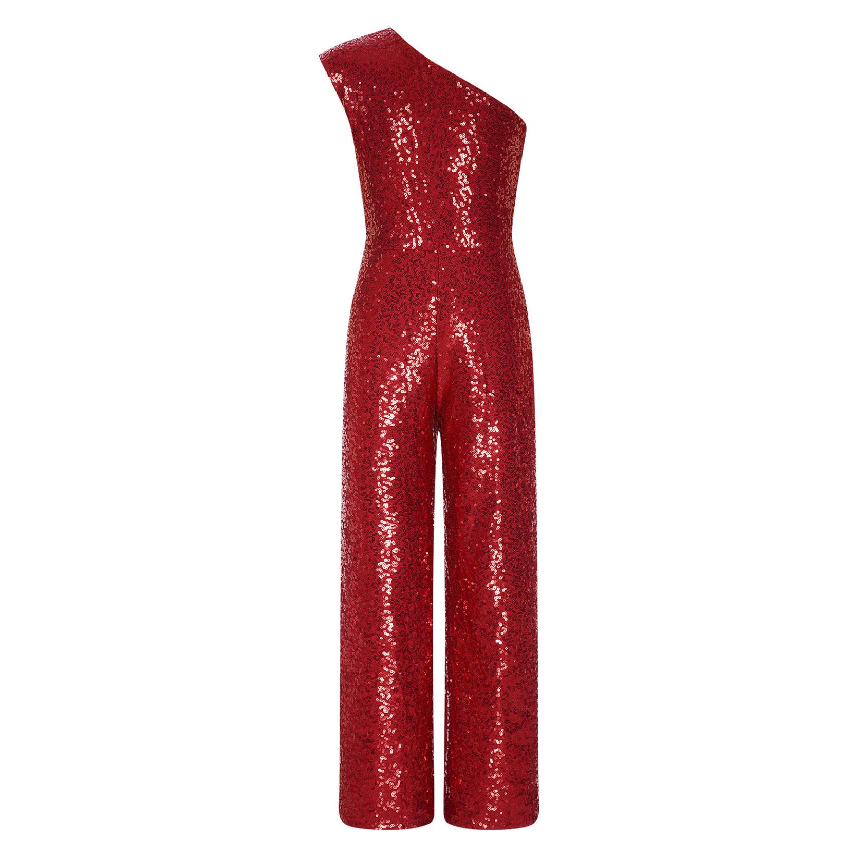 Combinaison de danse asymétrique épaule dénudée pour filles, strass scintillants, gymnastique rythmique, patinage artistique, Jazz, Ballet, justaucorps pleine longueur  200000532