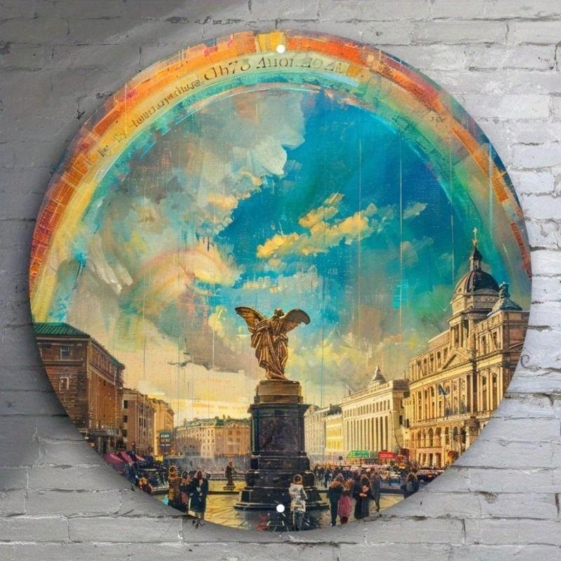 

Ретро Город Радуга Металлическое Настенное Искусство, Круглое 20 см Алюминий для Гостиной