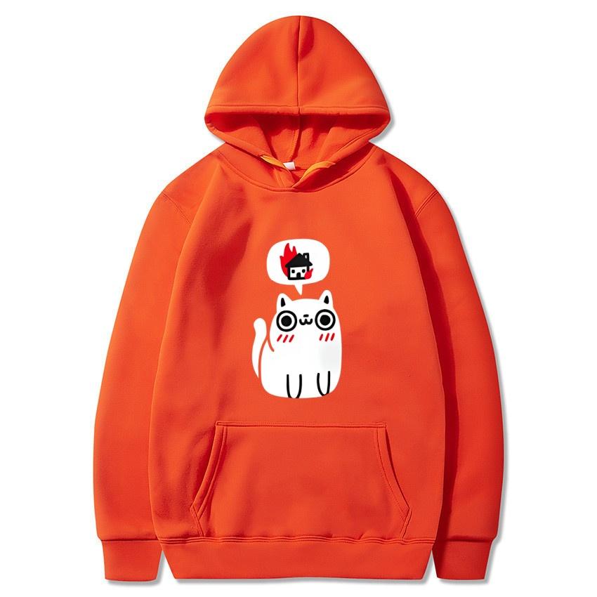 Autumn Winter Solid Color Anime Cat Classic Hoodie Men's Daily Casual Harajuku Hoodie Street Wear Warm Hoodie