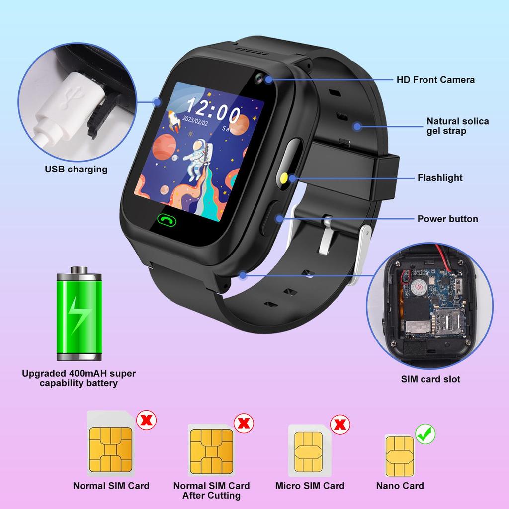 Kids Smart Watch with Two-Way Call, Kid-Safe Anti-Lost Smartwatch Phone, SOS Call Remote Camera Touch Screen Games