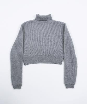 Ssikeoseun Mohair Blend Crop Knit Top - Gray