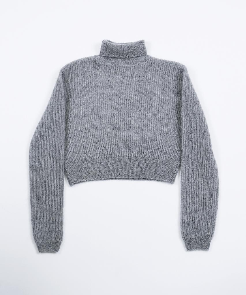 Ssikeoseun Mohair Blend Crop Knit Top - Gray
