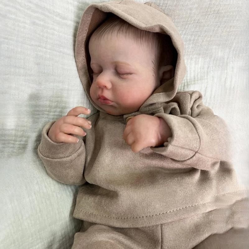 Realistic 49 Cm Reborn Baby Doll Finished Asleep LouLou Soft Cuddly Body Lifelike Handmade 3D Painted Skin Visible Veins Collectible Art Doll Kid Gift