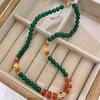 Emerald Chalcedony Splicing Crystal Jade Necklace Chinese Beaded Guochao Bracelet Jewelry Ethnic Style Sweater Chain Women