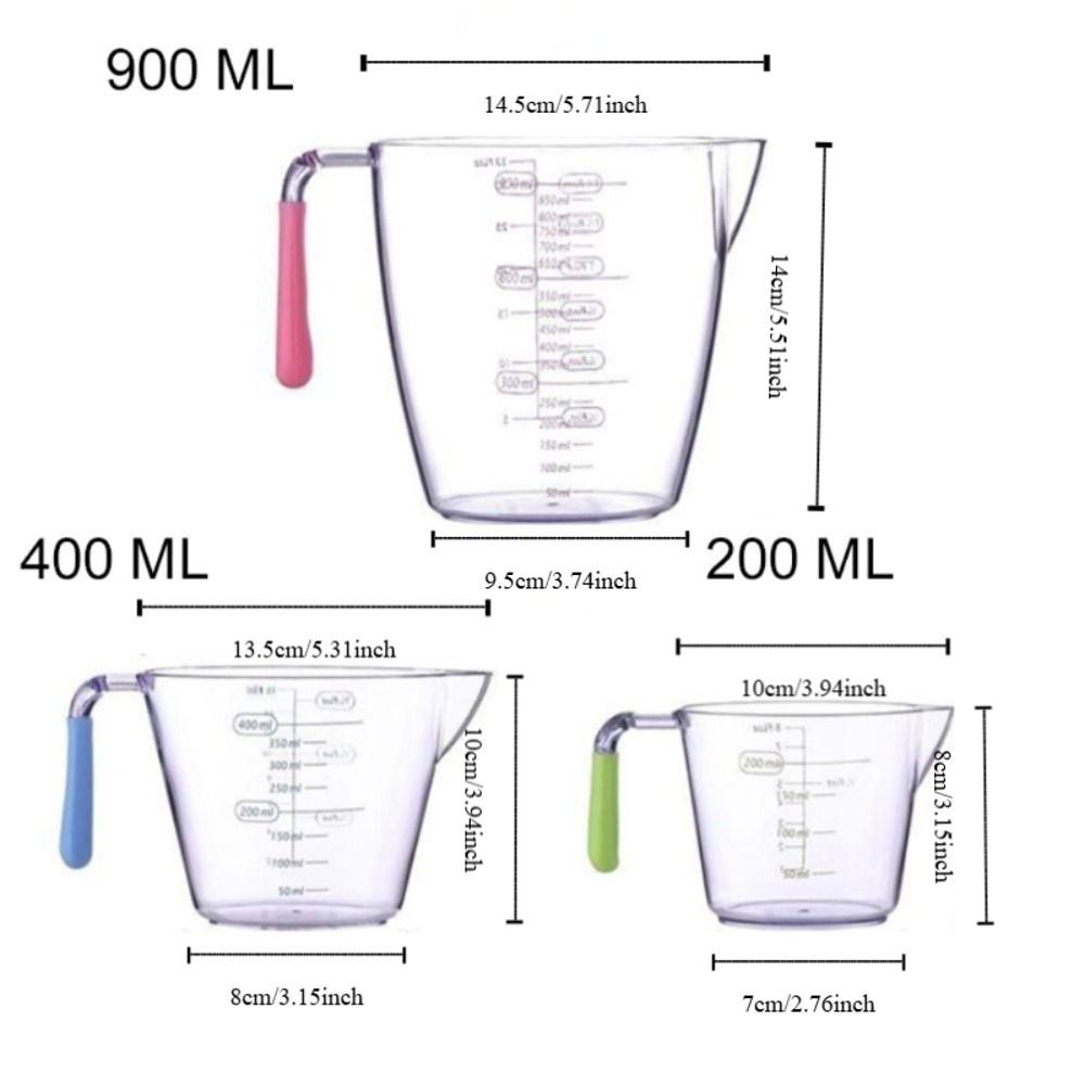 3pcs/set Stackable Plastic Measuring Cups Set Clear Non-slip Handle Baking Measuring Cup V-shaped Flow Guide with Scales