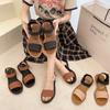 Roman Sandals Women's 2024 Spring and Summer New Buckle One-character Flat Sandals Casual Girls with Skirt Cool Slippers