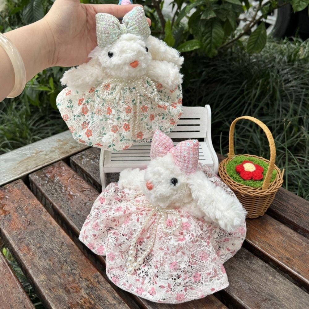 Princess Pearl Dress Bow Plush Rabbit Keychain Cartoon Rabbit Doll Keyring  As Kids Gift