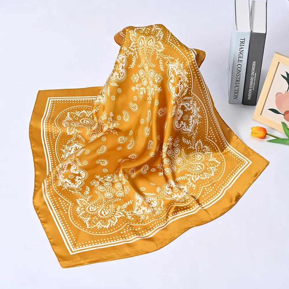 

Women Scarf 70cm Black Hip Hop Bandana Kerchief Paisley Printed Hijab Headwear Wrist Hairwrap Square Scarves Print Handkerchief 70cm-70cm імбирний