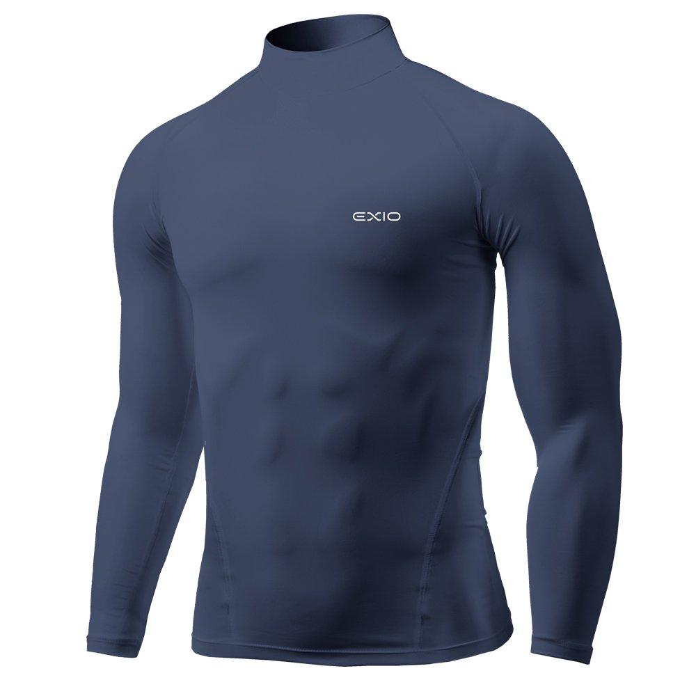 EXIO Compression Long Sleeve High Neck Sports Shirt with Cooling Innerwear Men's Wear, (02.Navy, XXL)
