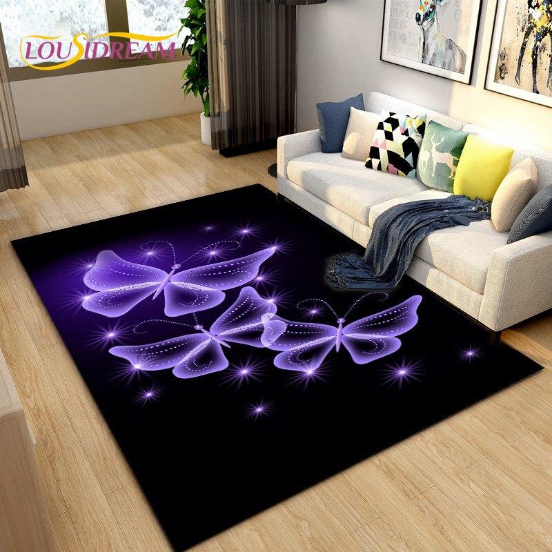 3D barevný koberec Butterfly Flower Area,Koberec do obývacího pokoje Ložnice Pohovka Yoga,Kuchyně Koupelna Rohožka Protiskluzová podložka na podlahu