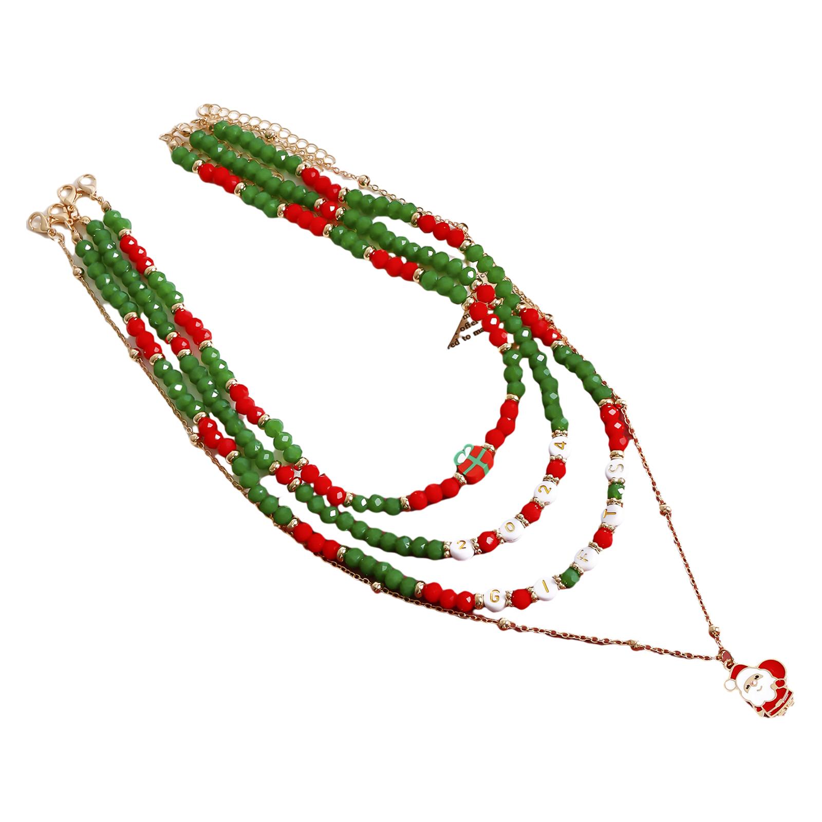 

4pcs Enamel Santa Pendant Necklace for Women Charm Crystal Beaded Choker Christmas Clavicle Chain Letter Jewelry Gift 1