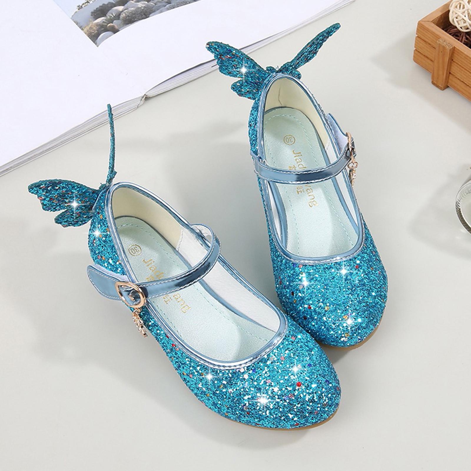 

Детские сандалии принцессы с кристаллами и бабочкой для маленьких девочек 26 синий