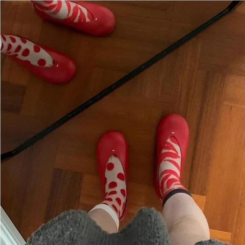 Scarpe Mary Jane da Donna a Punta Rotonda Stile Street Design Moda Slip-on Ballerine a Suola Morbida Primavera Autunno Scarpe da Cerimonia Matrimoniale da Donna