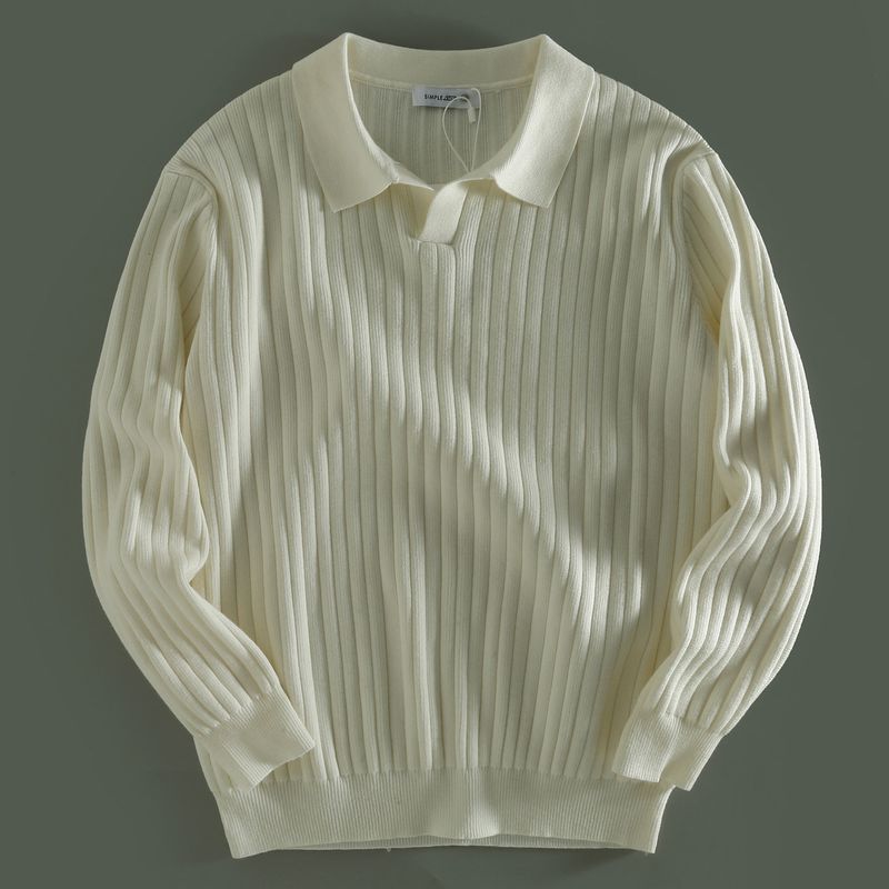 Men's Knitwear for Export, New Spring and Autumn Style, Turn-Down Collar Sweater, Casual Versatile Long-Sleeve Base Shirt for Trendy Men