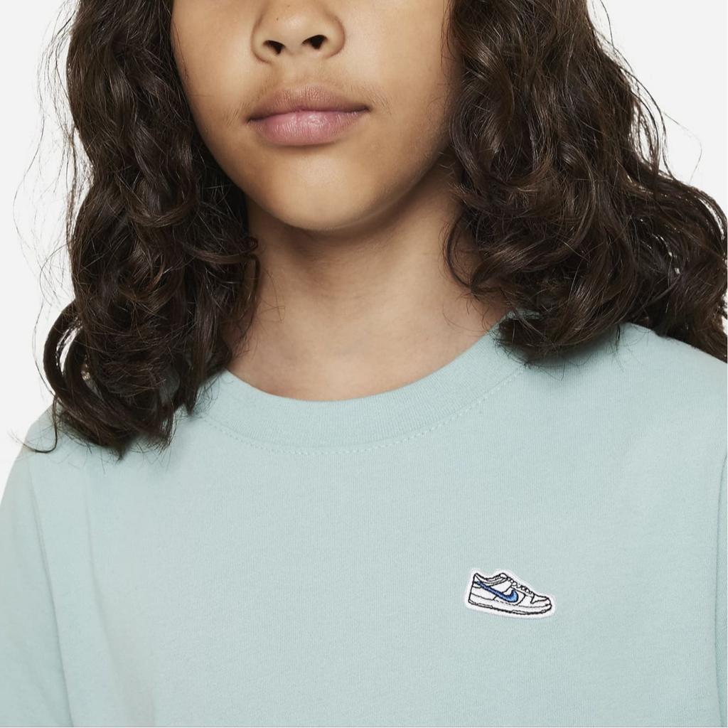 Nike Solid Color Round Neck Pullover Straight Short Sleeve T-Shirt Kids Tops Light-Blue FD3197-309