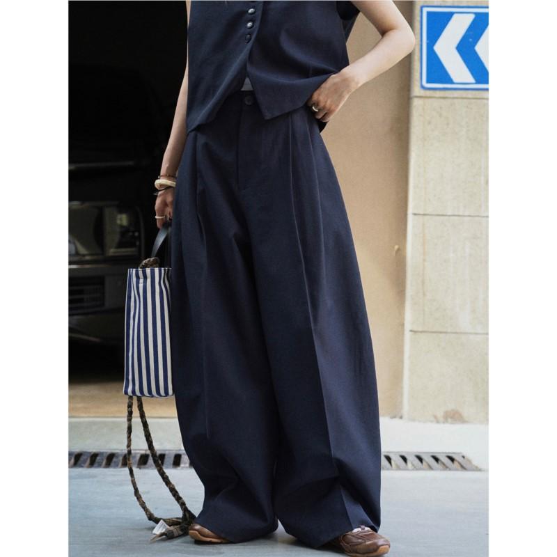 Johnature Simple Short Vest Long Pants Women Two Pieces Set Spring French Casual Long Pants Sets