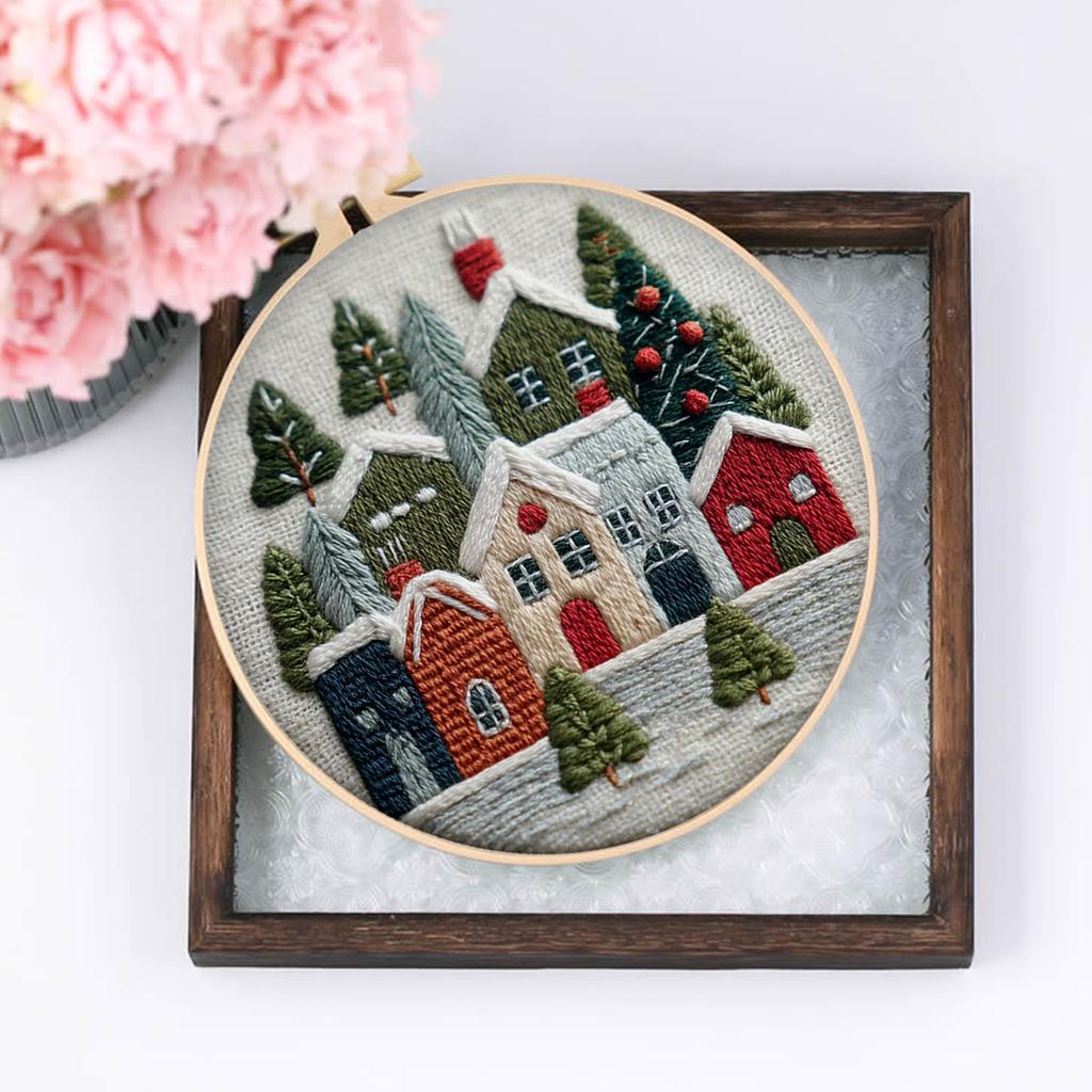 4 Pack Embroidery Starter Kit with Christmas Patterns Cross Stitch Kits with Embroidery Hoop Needles Threads Instruction